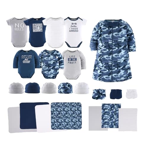 The Peanutshell Baby Layette Gift Set for Boys - 23 Piece New Born Boy Gift Set, Baby Clothes & Newborn Essentials Must Haves - Newborn Clothes 0-3 Months - Blue Camo