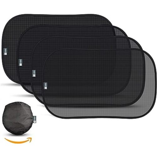 Car Window Shade XL (4-Pack) - Extra Protective UPF 50+ Protection Sun Shade for Car Window - Car Window Shades for Baby and Kids - Blocks Over 99% of Harmful UV Rays - Strong Static Cling - 21”x14”