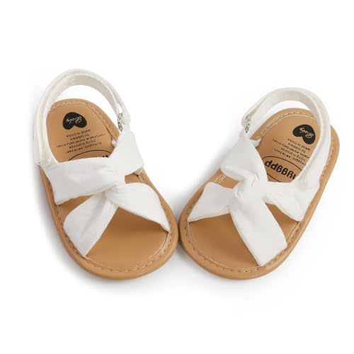 Miamooi Infant Baby Girls Boys Sandals Summer Bowknot Crib Shoes Toddler Pu Leather Flower Soft Rubber Sole Dress Flats First Walker Shoes