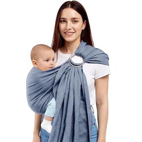 Baby Ring Sling Wrap, Lightweight Baby Carrier Sling Toddler Sling, Cotton Baby Wraps Carrier (7-35 lbs) for Infants and Toddlers, Baby Shower Gifts, Blue