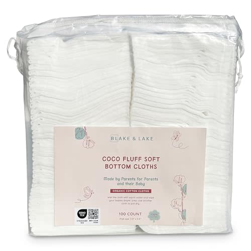 Organic Baby Dry Cotton Wipes for Diaper Change and Baby Bath Time Thick and Soft 100% organic cotton wipe Extra large size cotton squares fold out pads (300)
