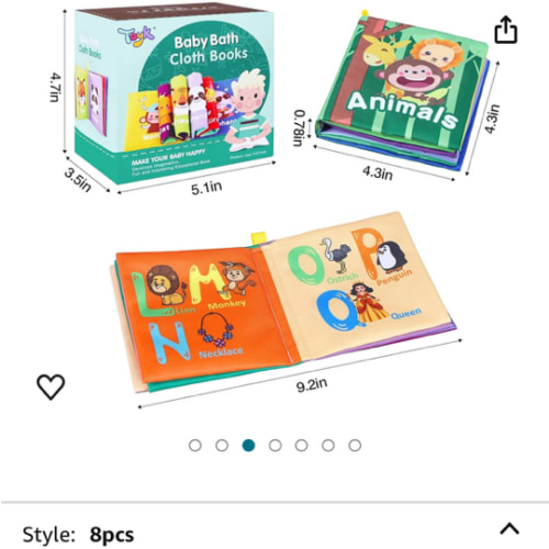 Baby Bath Books, Nontoxic Fabric Soft Baby Cloth Books, Early Education Toys, Waterproof Baby Books for Toddler, Infants Perfect Shower Toys, Kids Bath Toys Birthday Gift (Pack of 8)