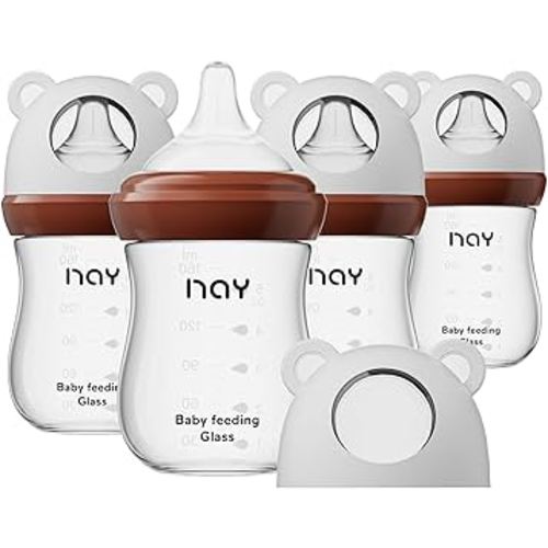 Amazon.com : yanyoyo Natural Glass Baby Bottle for Breastfeeding Babies, 5.4oz Anti-Colic Baby Bottle with Natural Response Nipple(S), Clear, Wide Neck, 4 Pack, 1 Months+ : Baby