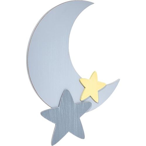 NoJo Little Love Separates Collection - 16” Weathered Grey Star and Moon Shaped Wall Art, Nursery, Bedroom or Playroom Décor