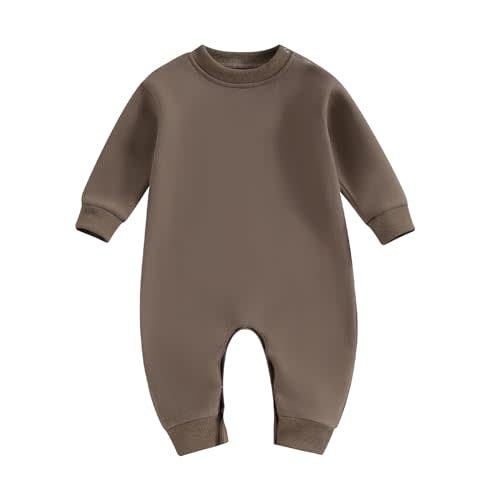 Newborn Baby Boy Girl Fleece Romper Jumpsuit Solid Color Long Sleeve Thick Sweater Onesie Warm Winter Outfit Clothes
