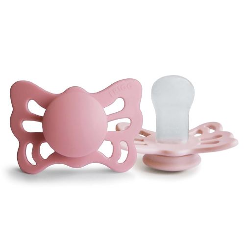 FRIGG Butterfly Anatomical SilkySoft Silicone Baby Pacifier | Made in Denmark | BPA-Free (Cedar/Baby Pink, 0-6 Months)