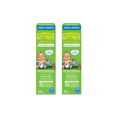 Boudreaux's Butt Paste with Natural* Aloe Diaper Rash Cream, Ointment for Baby, 4 oz Tube, 2 Pack