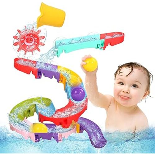 Fajiabao Toddler Bath Toys for Kids Ages 1-3 2-4 Mold Free Bathtub Toys DIY Slippery Slide Track Fun Baby Shower Toys Christmas Birthday Gift for Boys Girls Bath Time 1 2 3 4 5 6