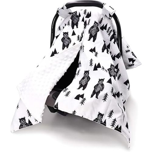 TANOFAR Car Seat Cover Baby, Carseat Covers Baby Boy Girl, Peekaboo Opening Infant Car Seat Cover for Winter, Warm & Cozy, Bear