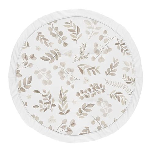 Sweet Jojo Designs Leaf Boy or Girl Baby Playmat Tummy Time Infant Play Mat - Gender Neutral Floral Ivory Beige Taupe and White Gender Neutral Boho Watercolor Botanical Flower Woodland Tropical Garden