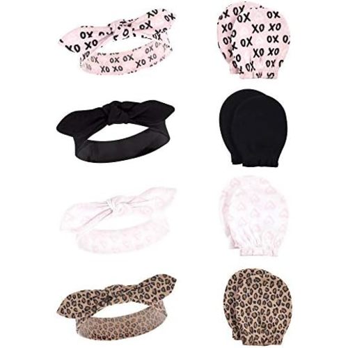 Hudson Baby Baby Girls' Cotton Headband and Scratch Mitten Set