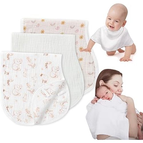 Muslin Burp Cloths with Snaps, Multi-Use Burpy Bib 100% Natural Cotton,Large 22"X11" Extra Absorbent Burping Cloth for Baby Girl & Boy, Safari & Rainbow & White