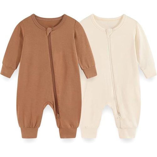 Unisex Rayon Made from Bamboo Zipper Baby Boy Girl Rompers 2 Pcak Long Sleeve Infants Jumpsuits New Born Clothes