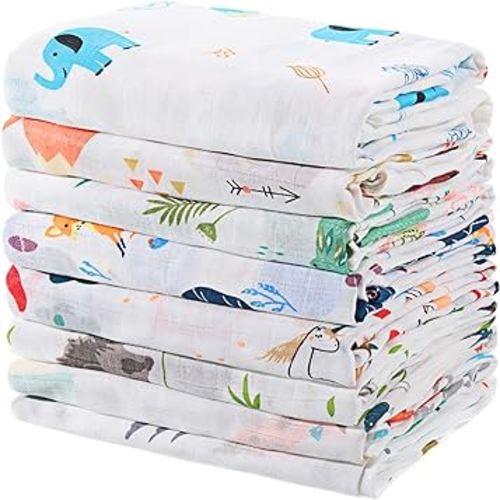 Newwiee 8 Pieces Muslin Swaddle Blankets, 47 x 45 Inch Neutral Receiving Blanket Baby Swaddle Wrap Soft Cotton Newborn Receiving Blanket for Infant Baby Boys Girls, 8 Styles