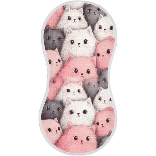 Kawaii Kitten Baby Muslin Burp Cloths 1 Pack 11x22 Inch Ultra Absorbent and Soft Cotton Baby Burping Cloth Washable Burp Rags for Newborn, Girls Boys