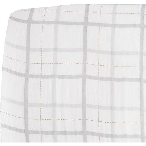 Little Unicorn Grey Plaid Fitted Crib Sheet | 100% Cotton Muslin | Super Soft | Sized for Standard Baby Crib & Toddler Mattress | Machine Washable | 52” x 28” x 6”