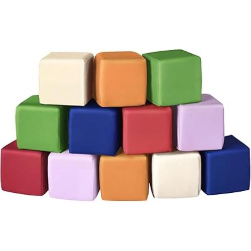 Foam Building Blocks for Kids: 12-Pieces PU Leather Colorful Foam Blocks - Building Toys for Toddler - Giant Stacking Blocks Toys - Soft Indoor Playset for Birthday Gift Preschool Learning (Classic)