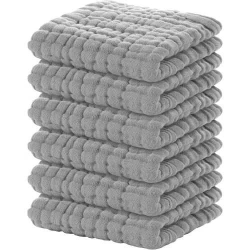 Yoofoss Muslin Baby Washcloths 100% Cotton Face Towels 6 Pack Wash Cloths for Baby 12x12in Soft and Absorbent Baby Wipes (Grey)