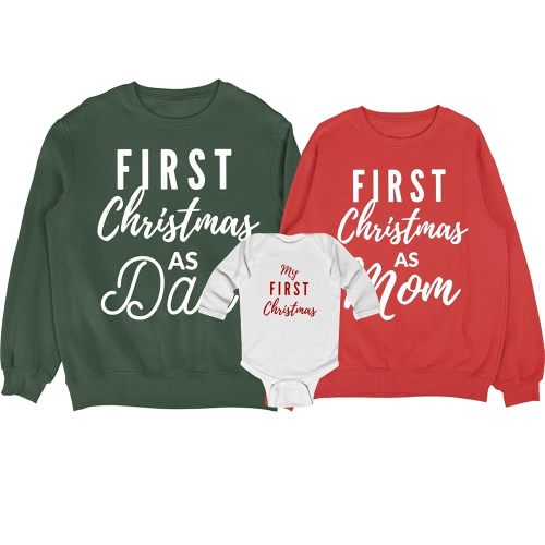 Baby's First Christmas Matching Family Sweatshirt, My 1st Christmas As Mom Dad Sweater, Family of Three Holiday Outfits