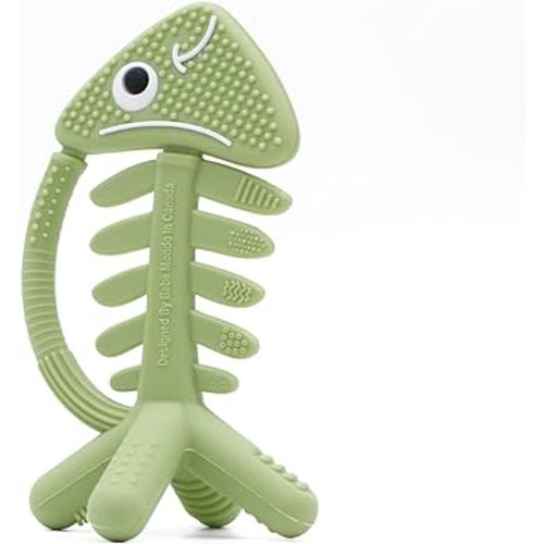 3D Fish Teething Toys for Babies 0-6 Months Baby Teether Ring 100% Silicone, Infant Newborn Toys for Teething Relief, Brain Development for Babies,Toddlers, USA Patent Pending(Olive)