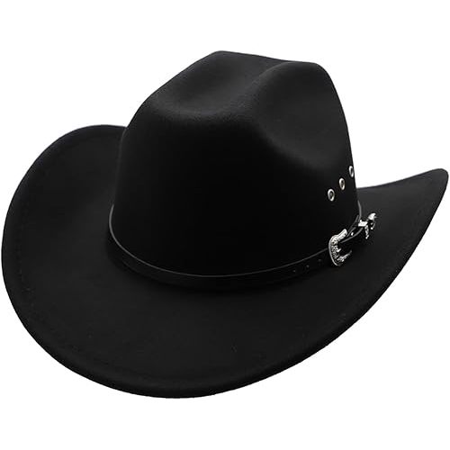 Cowboy Hat for Men Western Cowgirl Hat for Women Unisex Wide Brim Felt Fedora Hats Classic Cowboy Hats with Buckle Belt