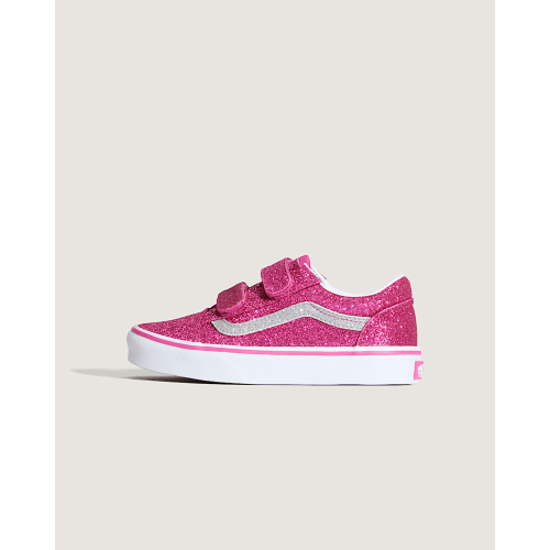 Little Kids Old Skool V Shoe in Glitter Raspberry Rose Pink | Vans
