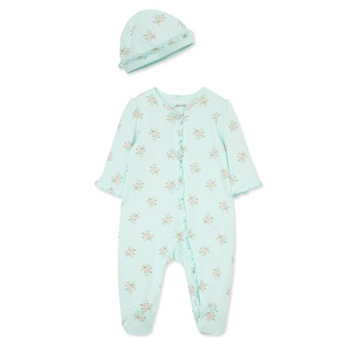 Little Me Clothes for Baby Girls 100% Cotton Scratch-Free Tag Footed One-Piece Romper and Hat Sleeper Set Preemie to 9 Months