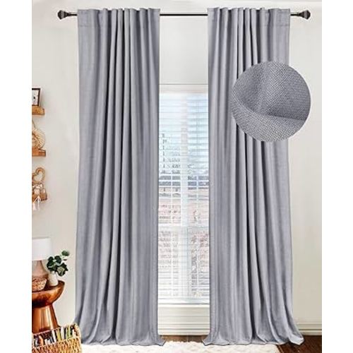 100% Blackout Shield Linen Blackout Curtains for Bedroom 92 Inches Long,Back Tab/Rod Pocket Living Room Drapes,Thermal Insulated Textured Blackout Curtains 2 Panels Set,50" W x 92" L,Grey