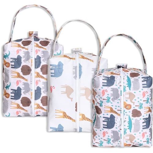 Baby Diaper Wet Dry Bag - 3PCS Diaper Organizer Bag Nappy Pouch Water- resistan Diaper Pod for Baby Diaper Bag,Gym Bag,Travel Bag (Zoos)