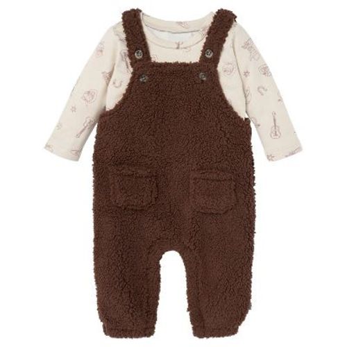 Modern Moments by Gerber Baby Boys' 2-Piece Plush Overall With Long Sleeve Top, Rich Brown, 0-3 Months