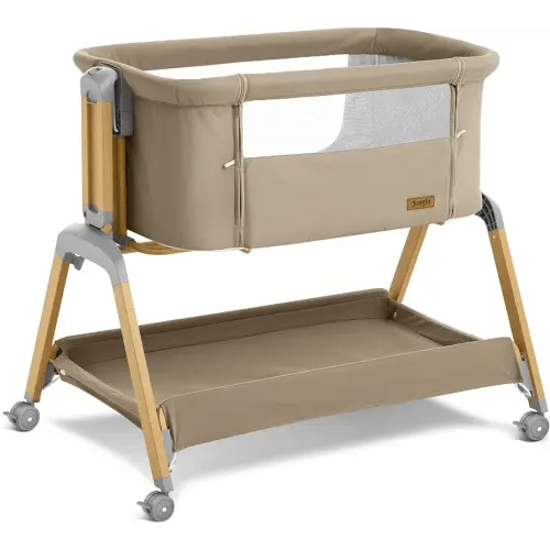 3 in 1 Baby Bassinet, Rocking Bassinets with Comfy Mattress and Wheels, Adjustable Height Bassinet Bedside Sleeper, Easy Folding Portable Crib for Newborn (Khaki)