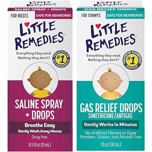 Little Remedies Stromach Gas and Nose Relief Pack (1-0.5 oz Saline Spray and Drops, 1-1 oz Gas Relief Berry Flavor Drops)