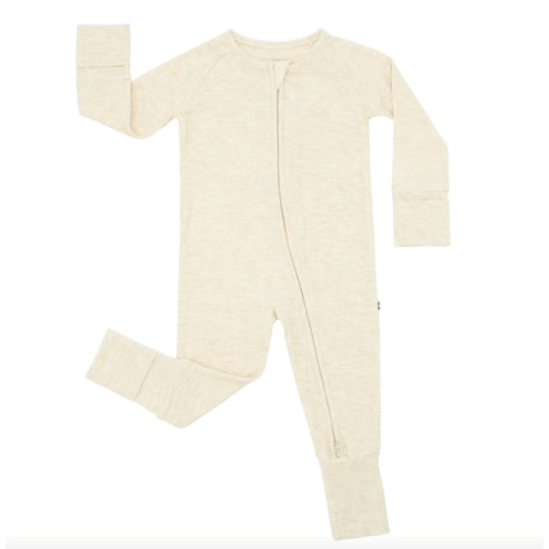 Heather Oatmeal Ribbed Zippy - Little Sleepies