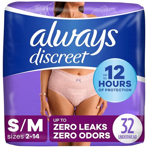 Always Discreet Incontinence & Postpartum Incontinence Underwear for Women, Small/Medium, Maximum Protection, 32 Count
