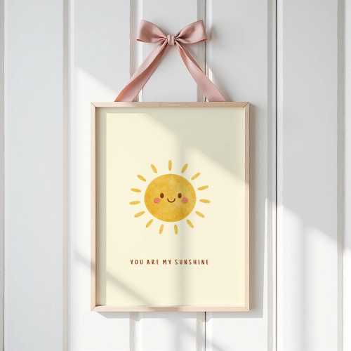 You Are My Sunshine Wall Art Print, Positive Nursery Decor, Yellow Nursery print