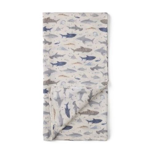 Loulou Lollipop Muslin Swaddle Blanket - Smiley Sharks