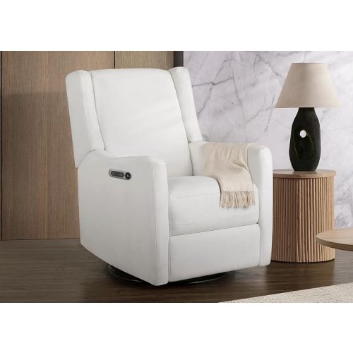 Delta Children Mercer Electronic Power Recliner and Swivel Glider with USB Port in LiveSmart Performance Fabric - Water Repellent & Stain Resistant, Pearl