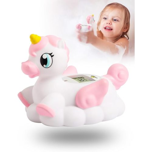 Baby Bath Thermometer for Infants,Cute One-Horned Horse Digital Bath Thermometer for Baby,Room&Water Temperature Thermometer Baby Toy