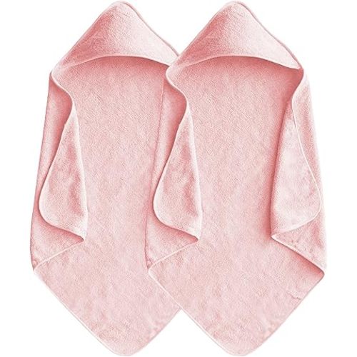 Baby Hooded Towels 31.5 * 31.5" Bath Towel for Newborn Toddler Infant Shower Ultra Absorbent Soft Bathrobe Blanket Boys and Girls 2PCS(Sakura Pink)