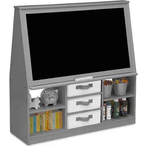 Delta Children at-Home Artist Center - Deluxe Double-Sided Easel and Storage Unit, Grey