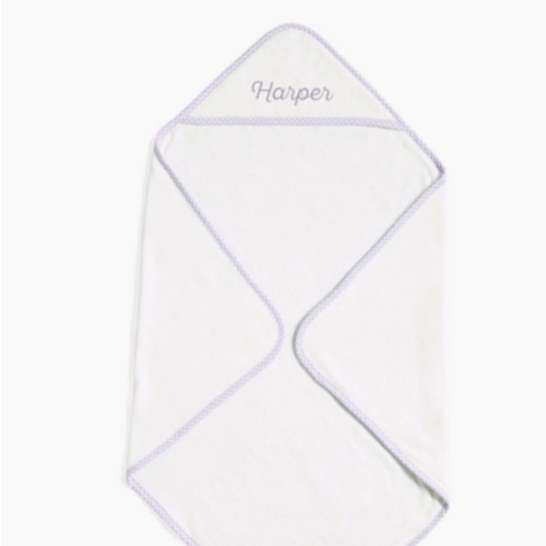 Gingham Baby Hooded Towels | Pottery Barn Kids in Lavender with Personalization in Style Saint Elia