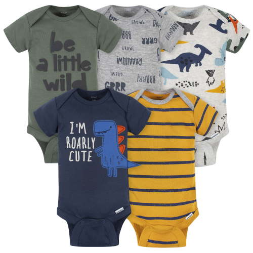 5-Pack Baby Boys Dino Short Sleeve Onesies Bodysuits