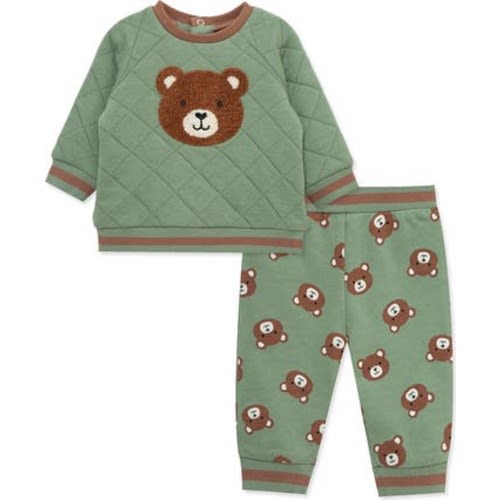 Bear Appliqué Quilted Sweatshirt & Sweatpants Set, 6M