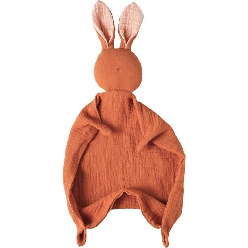 insular Bunny Lovey Blanket for Boys and Girls, Organic Cotton Muslin Security Blanket for Babies, Soft Breathable Lovie Soothing Towel for Newborn and Infant, Brick Red