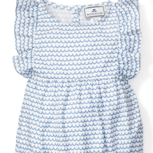 Baby's Twill Ruffled Romper in La Mer
