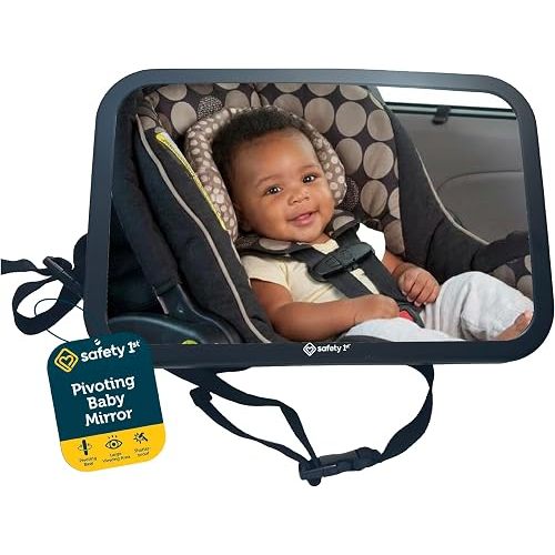 Safety 1st Baby Backseat Headrest Mirror for Rear Facing Infant Car Seat View, Universal Shatterproof Light & Wide Rearview Convex Glass, Black