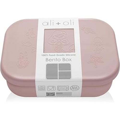 Ali+Oli Silicone Bento Box (Mermaid) Lunch Box for Kids, Toddlers, Preschoolers & Adults | BPA-Free and Spill-Proof | Ideal for School, and On-the-Go Meals| Perfect for Lunch, Snacks, and Meals