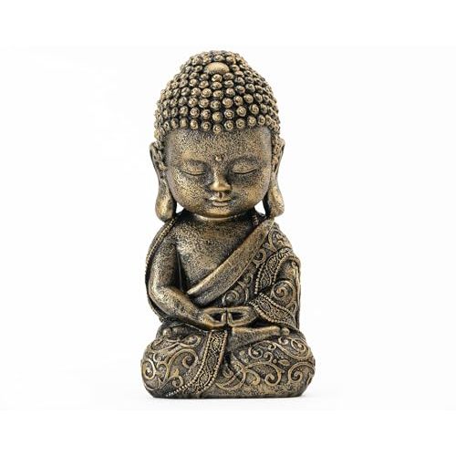 BOIHEGU Baby Buddha Statue - 8 Inch Resin Prayer Buddha Spiritual Zen Gift, Meditation Room Altar Decor, Antique Golden Statue Home Retro Decor