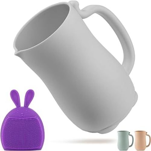 Holinduk Baby Bath Rinse Cup - Shampoo & Body Washing Rinser Cup - Easy Grip Bathing Scoop for Infants with Comfortable Handle for Seamless Soap and Shampoo Rinsing (Grey)