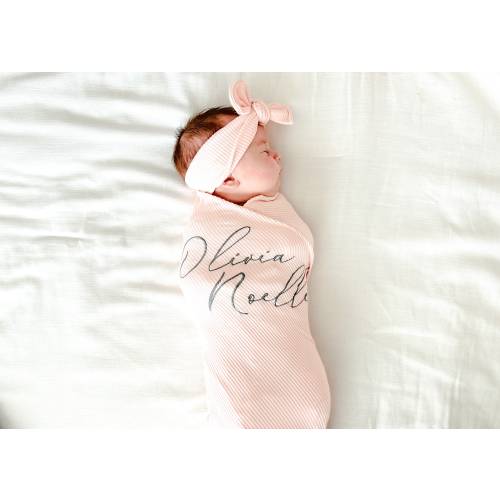 Personalized Baby Swaddle, Custom Newborn Swaddle with Headband Set, Monogram Baby Blanket Set, Ribbed Knit Baby Blanket, Newborn Hat